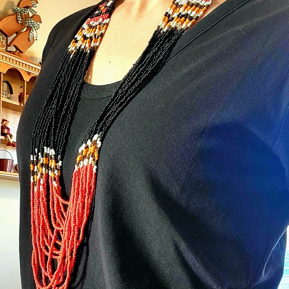 Beautiful Hand Beaded Multi-Strand Layered Native American Necklace